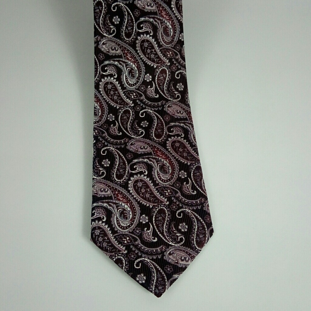 Zante Brown Silver 100% Silk Paisley Necktie
